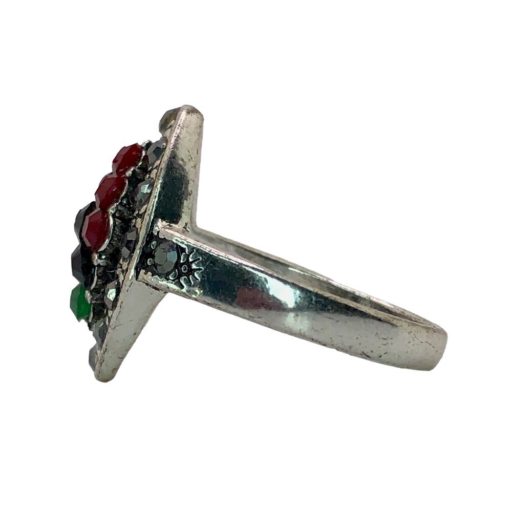 Silver and Multicolor Rhinestone Statement Ring - Size 8.5 - Picture 4 of 7